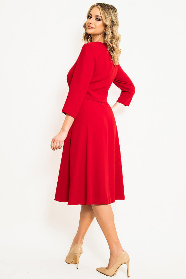 rochie office cu pliuri rosie de lungime medie