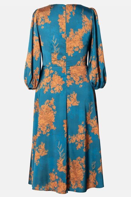 rochie casual midi clos satin turcoaz